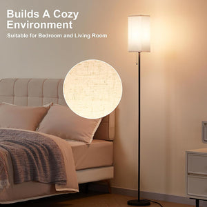 VENETIO Floor Lamps for Living Room Bedroom - 3 Color Temperature Black Standing Lamp with Pull Chain Switch, Modern Tall Lamp for Office Home Nursery and Hotel, Pole Lamp with Beige Lampshade for Reading ➡ B-00004