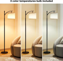 Load image into Gallery viewer, VENETIO Floor Lamps for Living Room with 3 Color Temperatures, Standing Lamp Tall with Adjustable Linen Shade, Tall Lamps for Living Room Bedroom Office Classroom Dorm Room, 9W Bulb Included ➡ B-00003