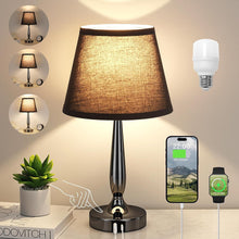 Cargar imagen en el visor de la galería, VENETIO Touch Table Lamp with USB Ports for Bedroom, Small Touch Bedside Lamp with USB C Charging Port, 3 Way Dimmable Touch Control Nightstand Lamp for Living Room and Office, LED Bulb Included ➡ B-00006