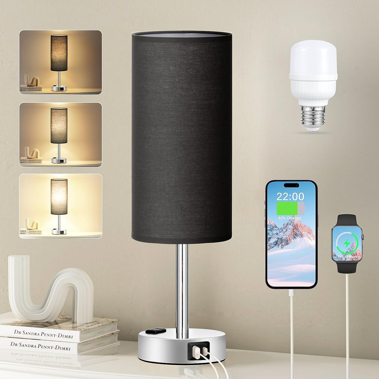 Dimmable Touch Lamp with USB Charging Ports