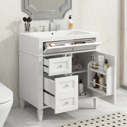 30" Modern Bathroom Vanity with Top Sink Freestanding 2 Drawers and Tip-out Drawer