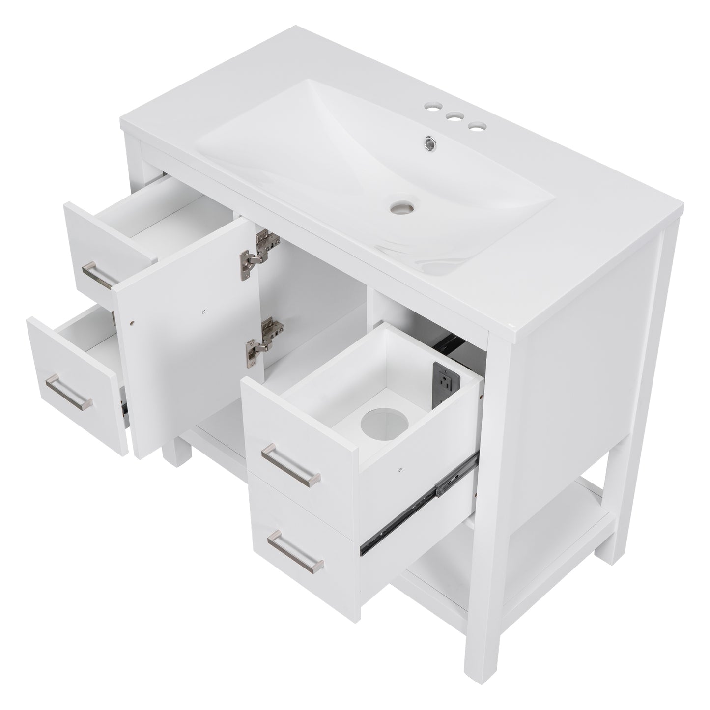 36" White Modern Bathroom Vanity with USB Freestanding