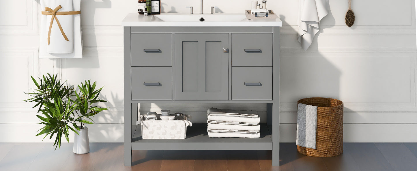 36" Grey Modern Bathroom Vanity with USB Freestanding