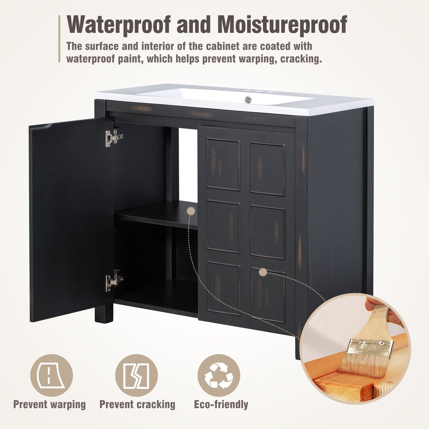 36" Retro Espresso Bathroom Vanity with Sink Combo Freestanding