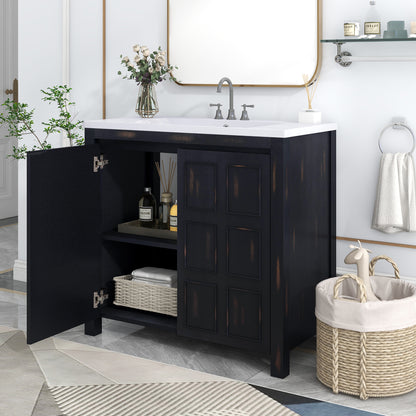 36" Retro Espresso Bathroom Vanity with Sink Combo Freestanding