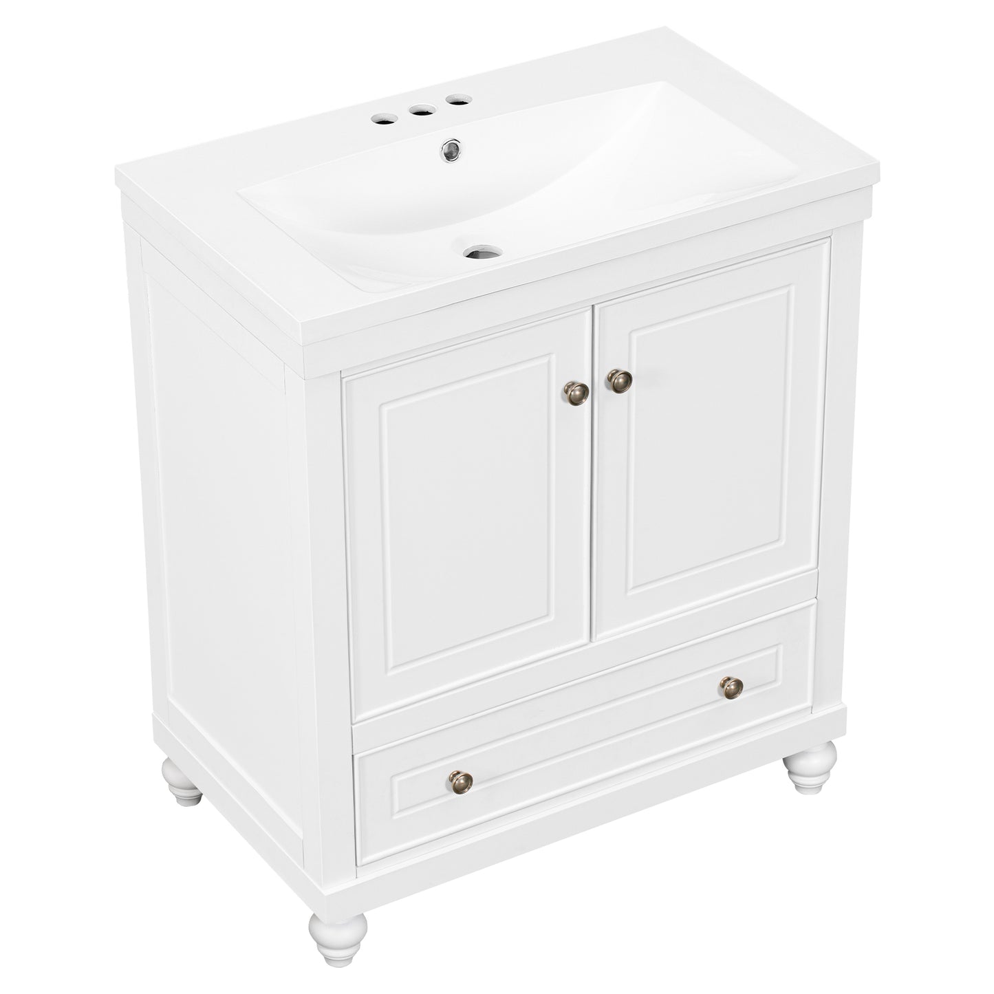 30" White Bathroom Vanity with Sink Freestanding Doors and Drawer