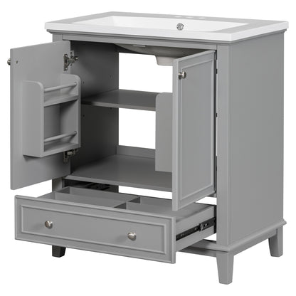 30" Grey Bathroom Vanity with Sink Freestanding Multifunctional Cabinet