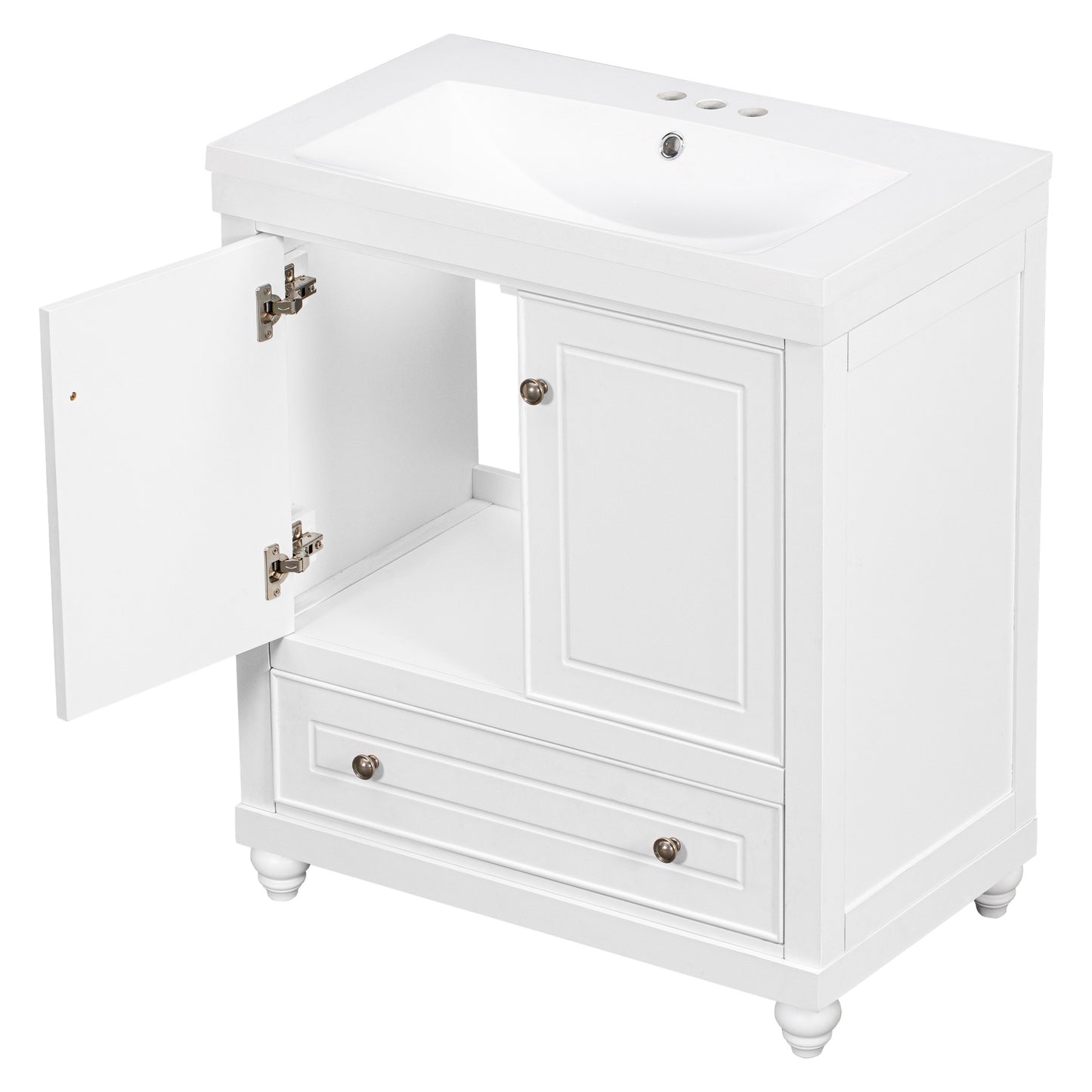 30" White Bathroom Vanity with Sink Freestanding Doors and Drawer