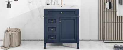 30" Modern Bathroom Vanity with Top Sink Freestanding 2 Drawers and Tip-out Drawer