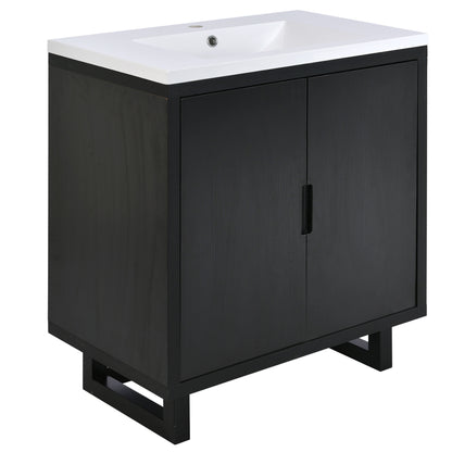 30" White Bathroom Vanity with Single Sink Freestanding Solid Wood Frame