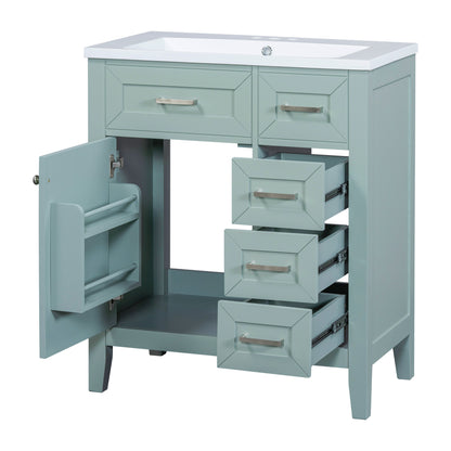 30" Green Bathroom Vanity with Sink Freestanding Drawers Solid Frame