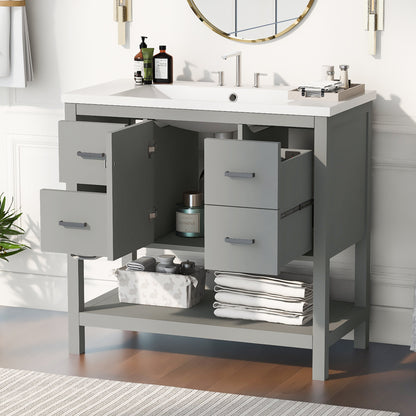 36" Grey Modern Bathroom Vanity with USB Freestanding