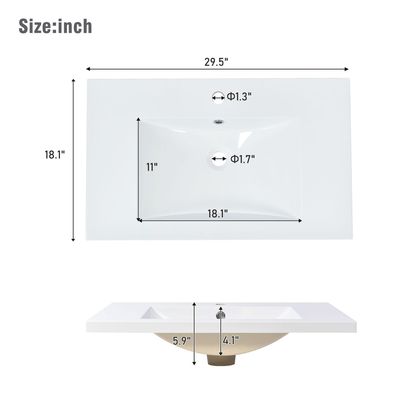 30" White Bathroom Vanity with Single Sink Freestanding Solid Wood Frame