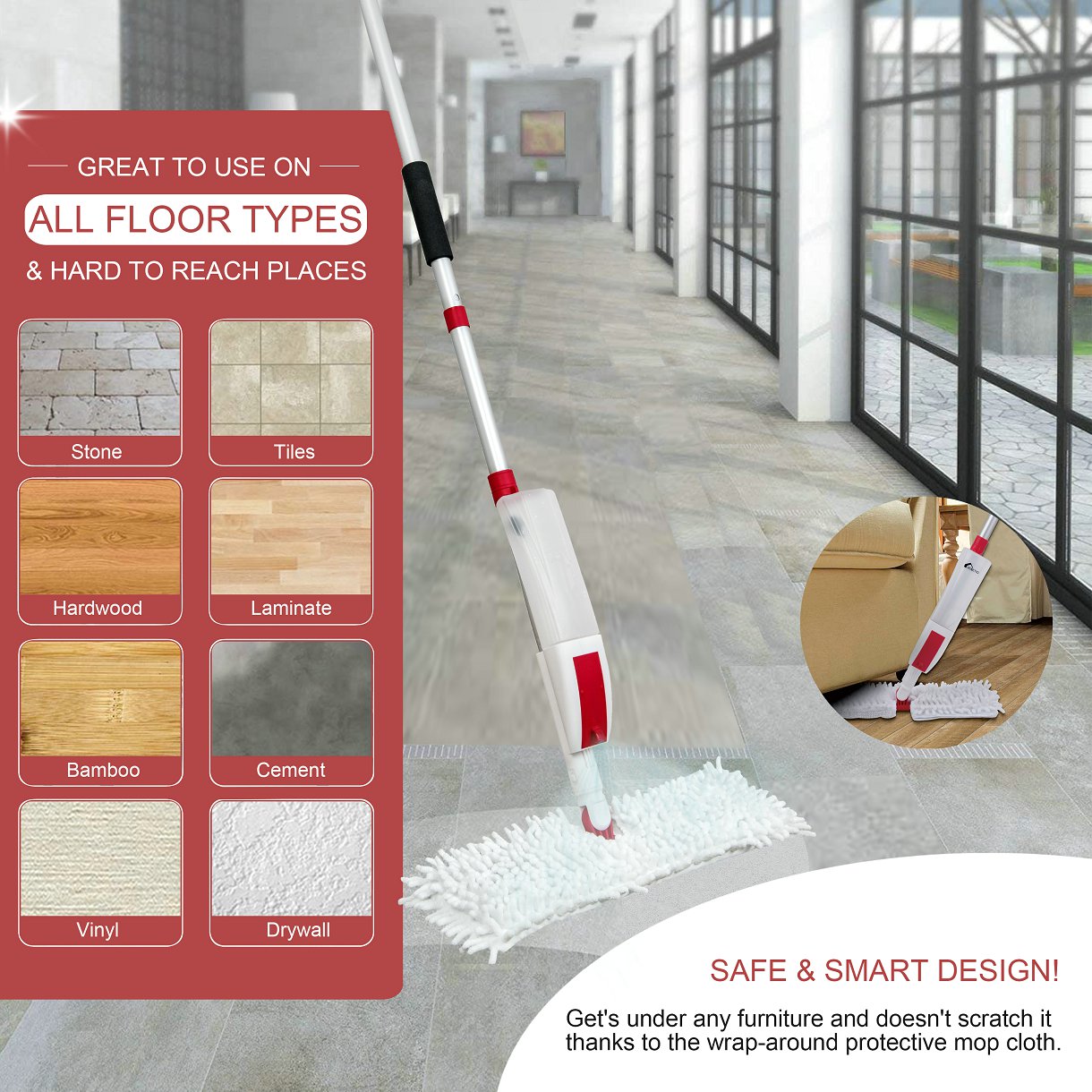 VENETIO Flip Microfiber Spray Mop for Floor Cleaning with Washable Pads and Refillable Sprayer