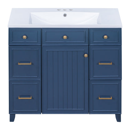 36" Navy Blue Bathroom Vanity with Sink Top Combo Freestanding