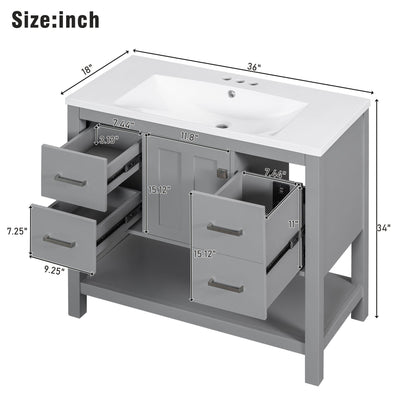 36" Grey Modern Bathroom Vanity with USB Freestanding