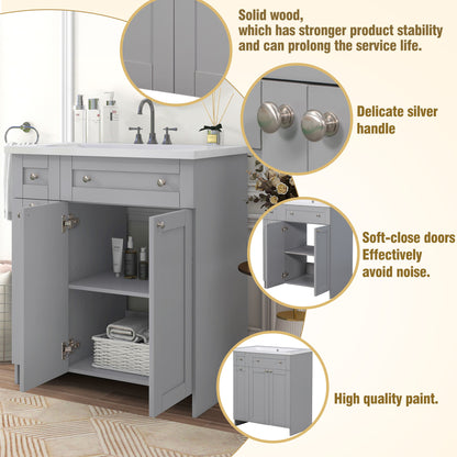 30" Grey Bathroom Vanity with Single Sink Freestanding Combo Cabinet