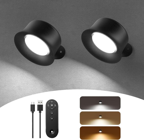VENETIO Wall Lights, LED Wall Sconces Set of 2 with 3200mAh Rechargeable Battery 3 Color Temperatures and Brightness Dimmable Touch and Remote Control,Cordless Wall Mounted Reading Lamp Light for Bedside Home ➡ B-00009