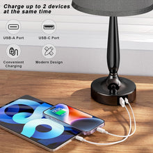 Cargar imagen en el visor de la galería, VENETIO Touch Table Lamp with USB Ports for Bedroom, Small Touch Bedside Lamp with USB C Charging Port, 3 Way Dimmable Touch Control Nightstand Lamp for Living Room and Office, LED Bulb Included ➡ B-00006