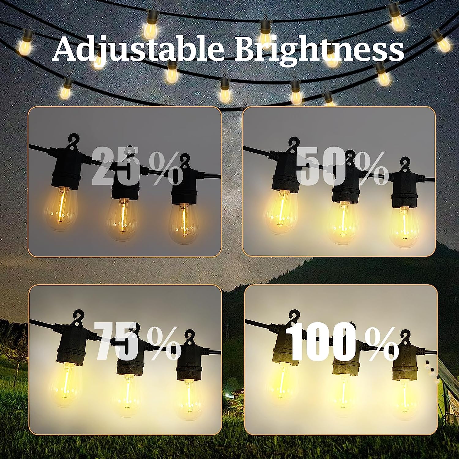 VENETIO CIIC Solar Outdoor String Lights, 48FT LED Patio Lights Solar Powered for Outside IP65 Waterproof&Dimmable, Hanging Solar Lights with 8 Modes 16+2 Shatterproof Bulbs for Party Yard-3000K Warm White ➡ OD-00011
