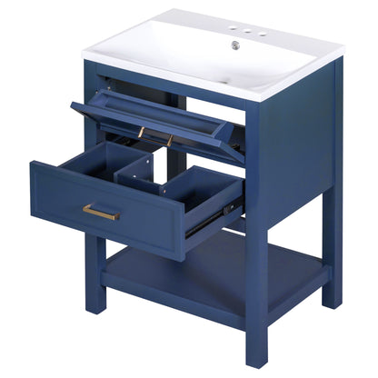 24" Blue Modern Bathroom Vanity with Top Sink Standing 2 Drawers