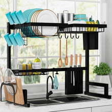 Load image into Gallery viewer, VENETIO Sakugi White Over The Sink Dish Drying Rack - Adjustable (29.5-35.5in) Drying Rack w/Large Capacity, Space-Saving Dish Rack for Kitchen Counter, 2-Tier Dish Drying Rack, Premium Stainless Steel ➡ SO-00039