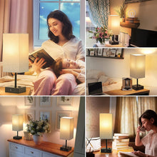 Cargar imagen en el visor de la galería, VENETIO Set of 2 Bedside Table Lamp, Small Nightstand Lamp with 2 USB C+A Charging Ports,Push Button Switch,Gray Fabric Square Lampshade Lamp for Bedroom,Livingroom,Office,Dorm,Home(Bulb not Include) ➡ B-00005