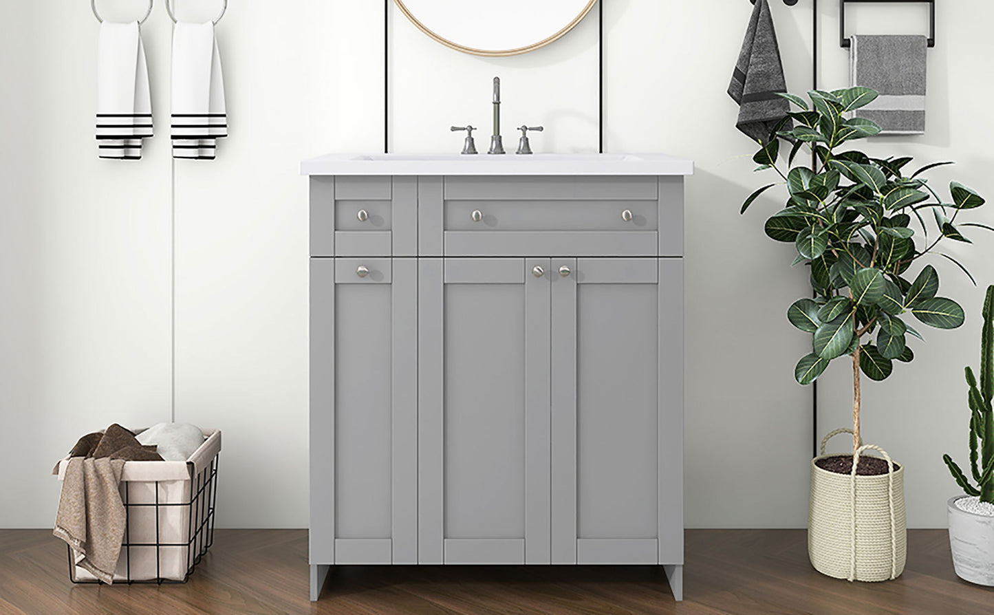 30" Grey Bathroom Vanity with Single Sink Freestanding Combo Cabinet