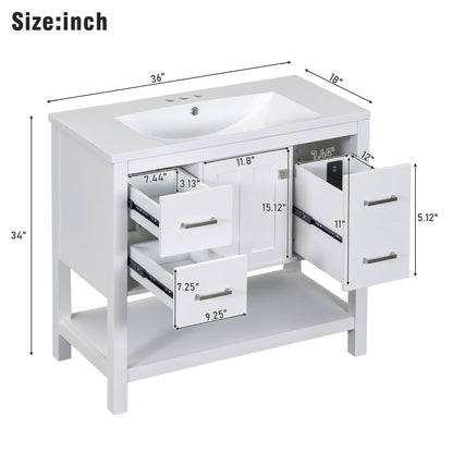 36" White Modern Bathroom Vanity with USB Freestanding