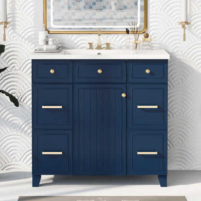 36" Navy Blue Bathroom Vanity with Sink Top Combo Freestanding