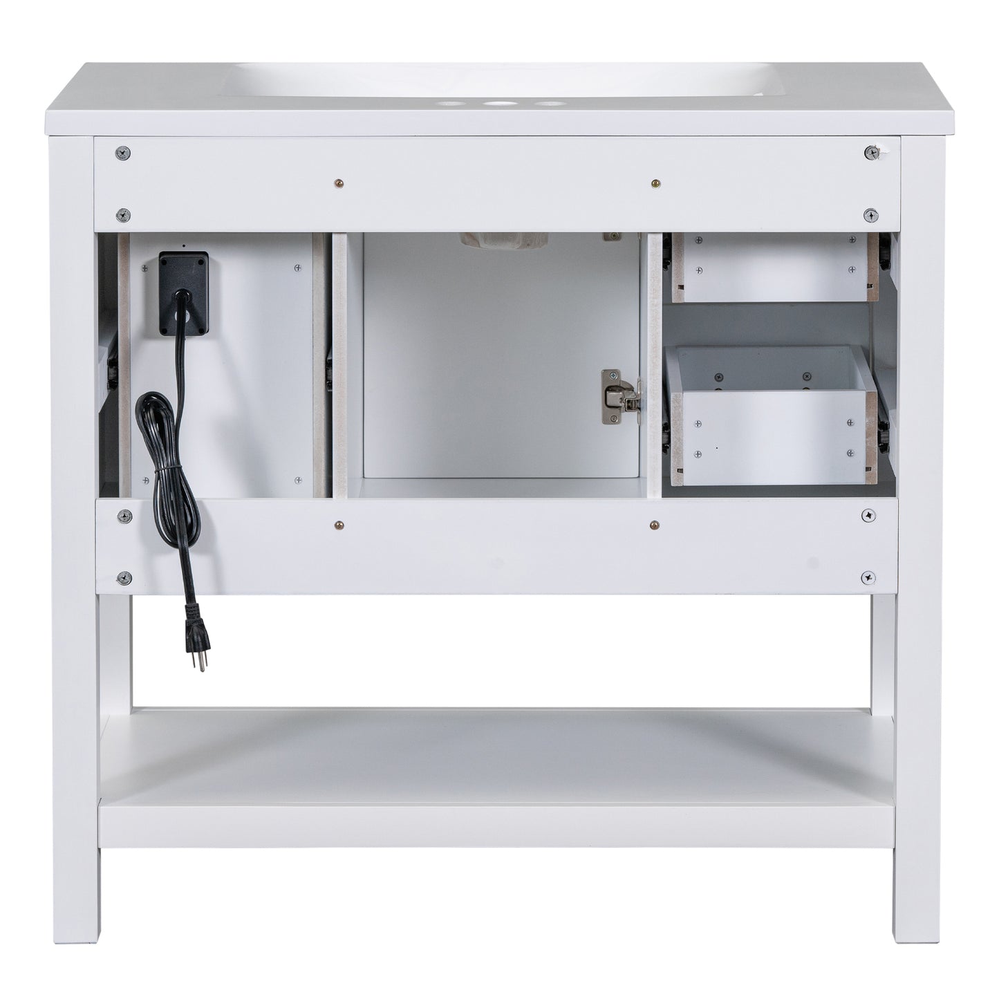 36" White Modern Bathroom Vanity with USB Freestanding