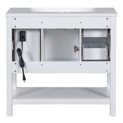 36" White Modern Bathroom Vanity with USB Freestanding