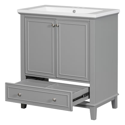 30" Grey Bathroom Vanity with Sink Freestanding Multifunctional Cabinet