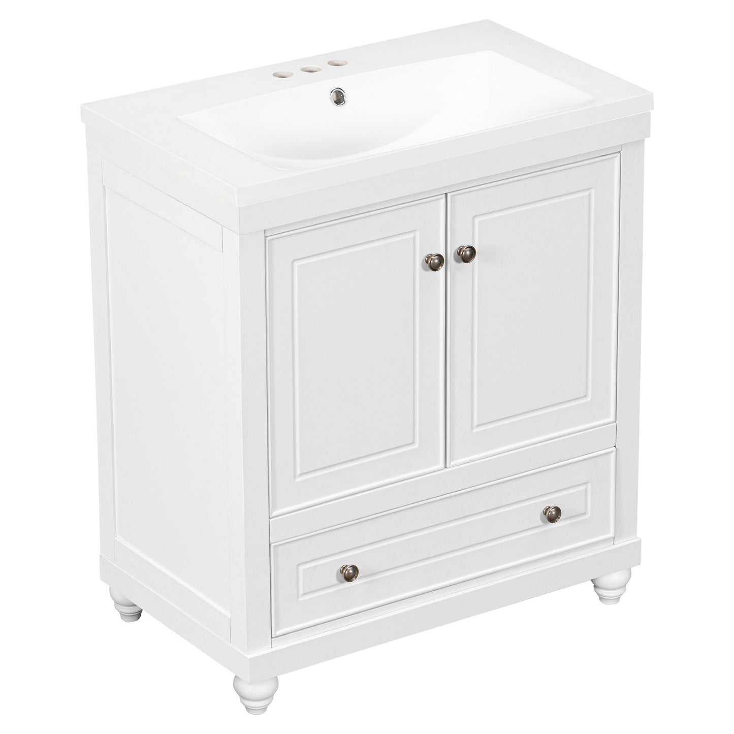 30" White Bathroom Vanity with Sink Freestanding Doors and Drawer