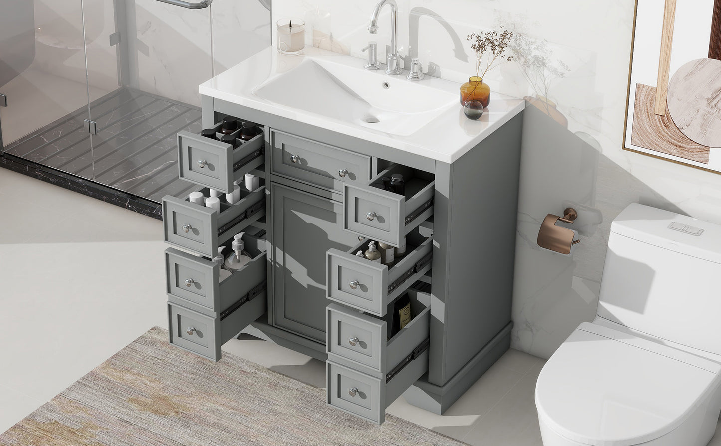 36" Grey Bathroom Vanity with Sink Combo Freestanding