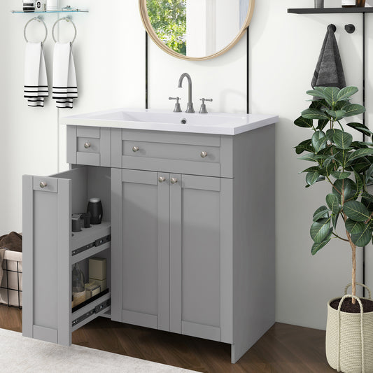 30" Grey Bathroom Vanity with Single Sink Freestanding Combo Cabinet