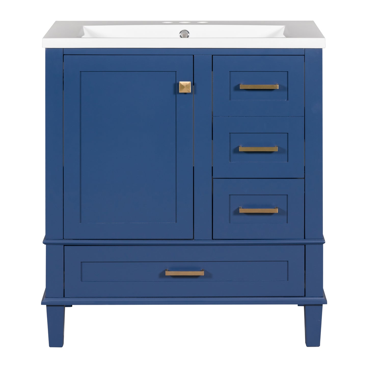 30" Blue Bathroom Vanity with Sink Freestanding Soft Closing Doors and 3 Drawers