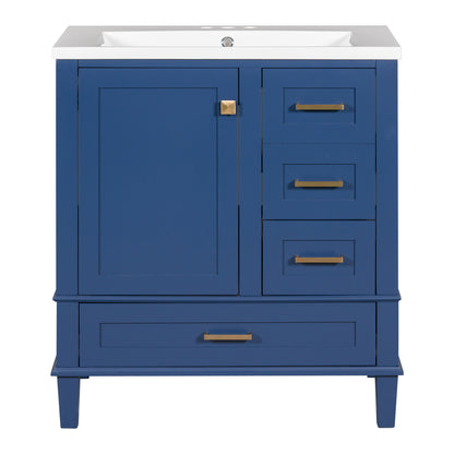 30" Blue Bathroom Vanity with Sink Freestanding Soft Closing Doors and 3 Drawers