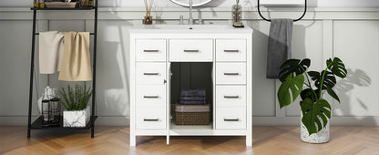 36" White Bathroom Vanity with Multifunctional Storage Space Freestanding