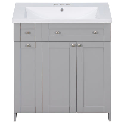 30" Grey Bathroom Vanity with Single Sink Freestanding Combo Cabinet