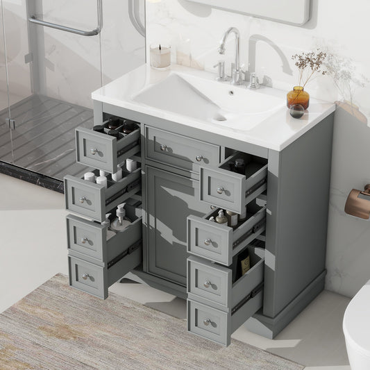 36" Grey Bathroom Vanity with Sink Combo Freestanding