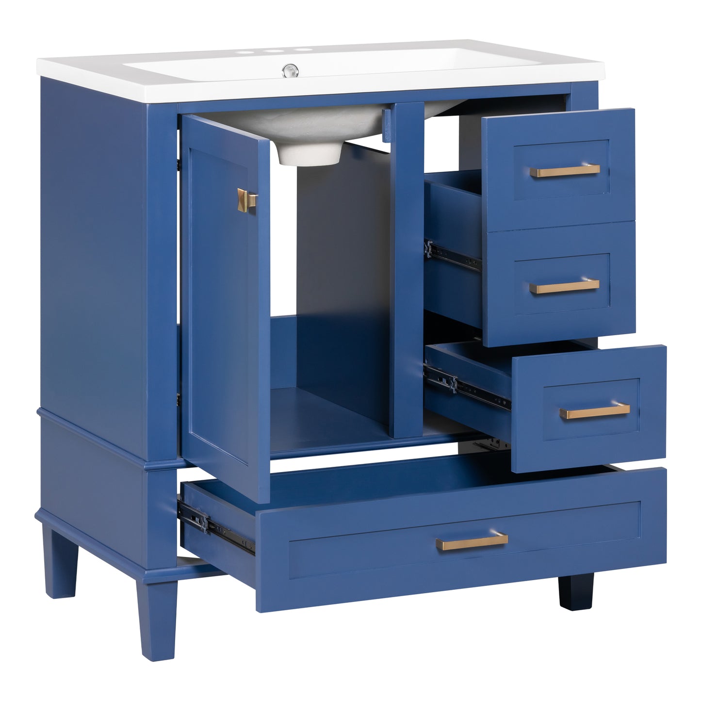 30" Blue Bathroom Vanity with Sink Freestanding Soft Closing Doors and 3 Drawers