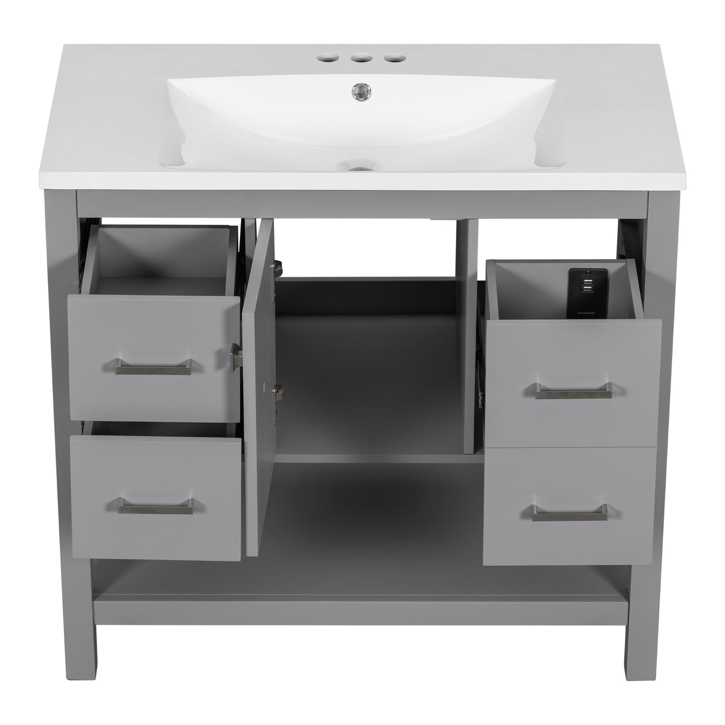 36" Grey Modern Bathroom Vanity with USB Freestanding