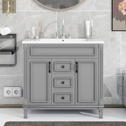 36" Modern Bathroom Vanity with Top Sink Freestanding