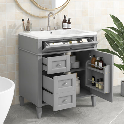 30" Modern Bathroom Vanity with Top Sink Freestanding 2 Drawers and Tip-out Drawer