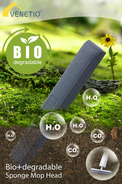 VENETIO Roller Sponge Mop for Floor Cleaning with 3 Biodegradable PU Mop Heads