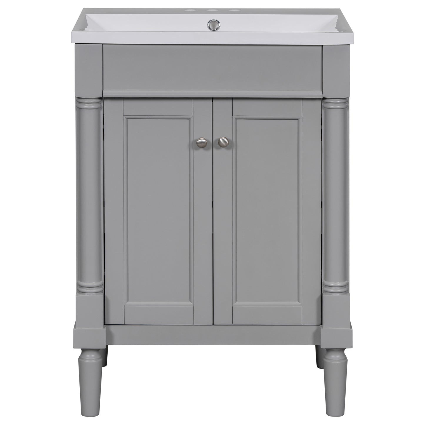 24" Grey Bathroom Vanity with Top Sink Standing Large Storage Shelves