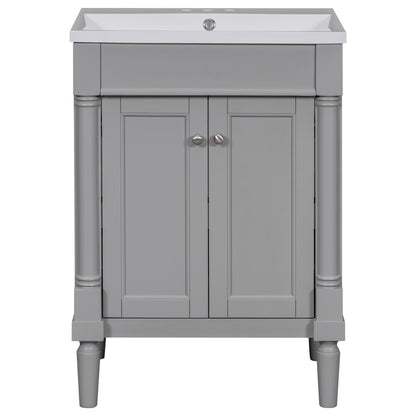 24" Grey Bathroom Vanity with Top Sink Standing Large Storage Shelves