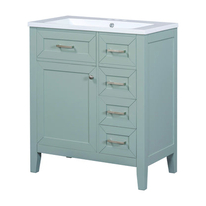 30" Green Bathroom Vanity with Sink Freestanding Drawers Solid Frame