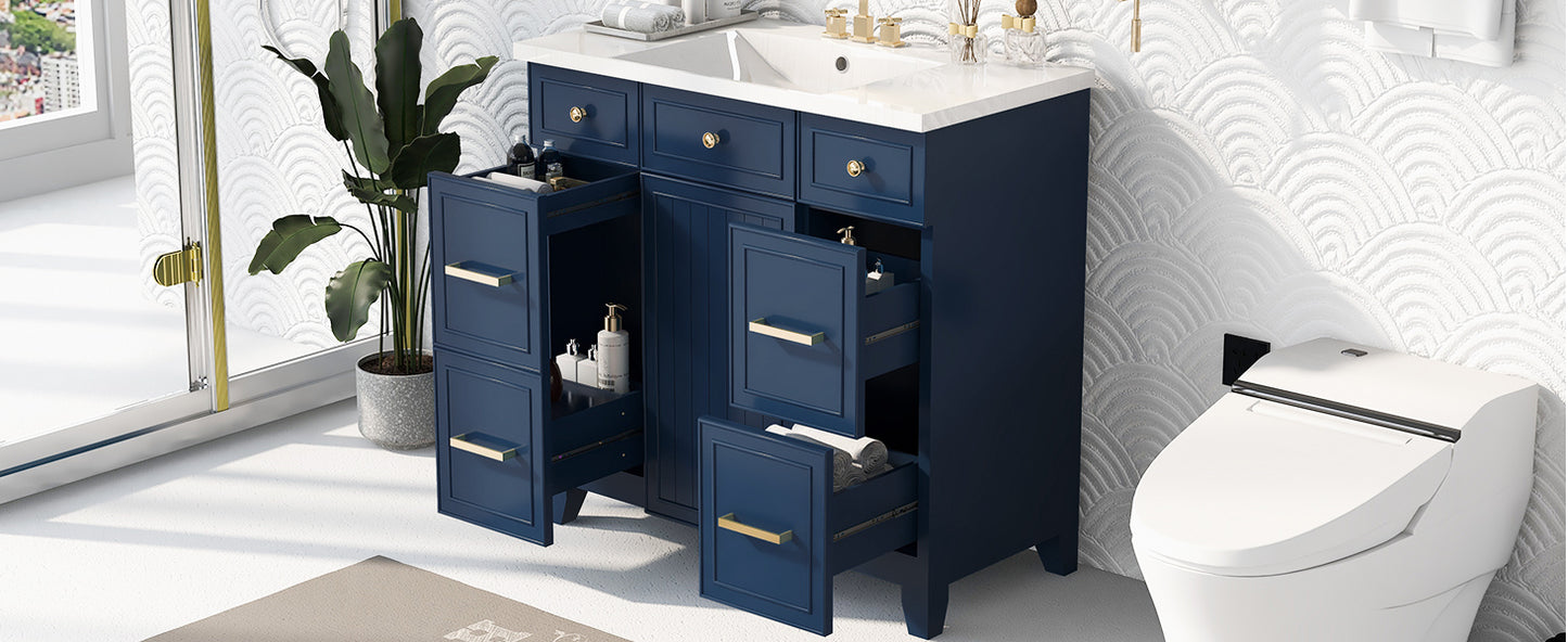 36" Navy Blue Bathroom Vanity with Sink Top Combo Freestanding